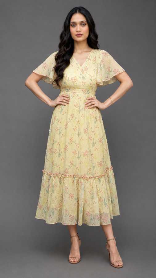 Women's Multicolored-Base-Brown Relaxed Fit Maxi